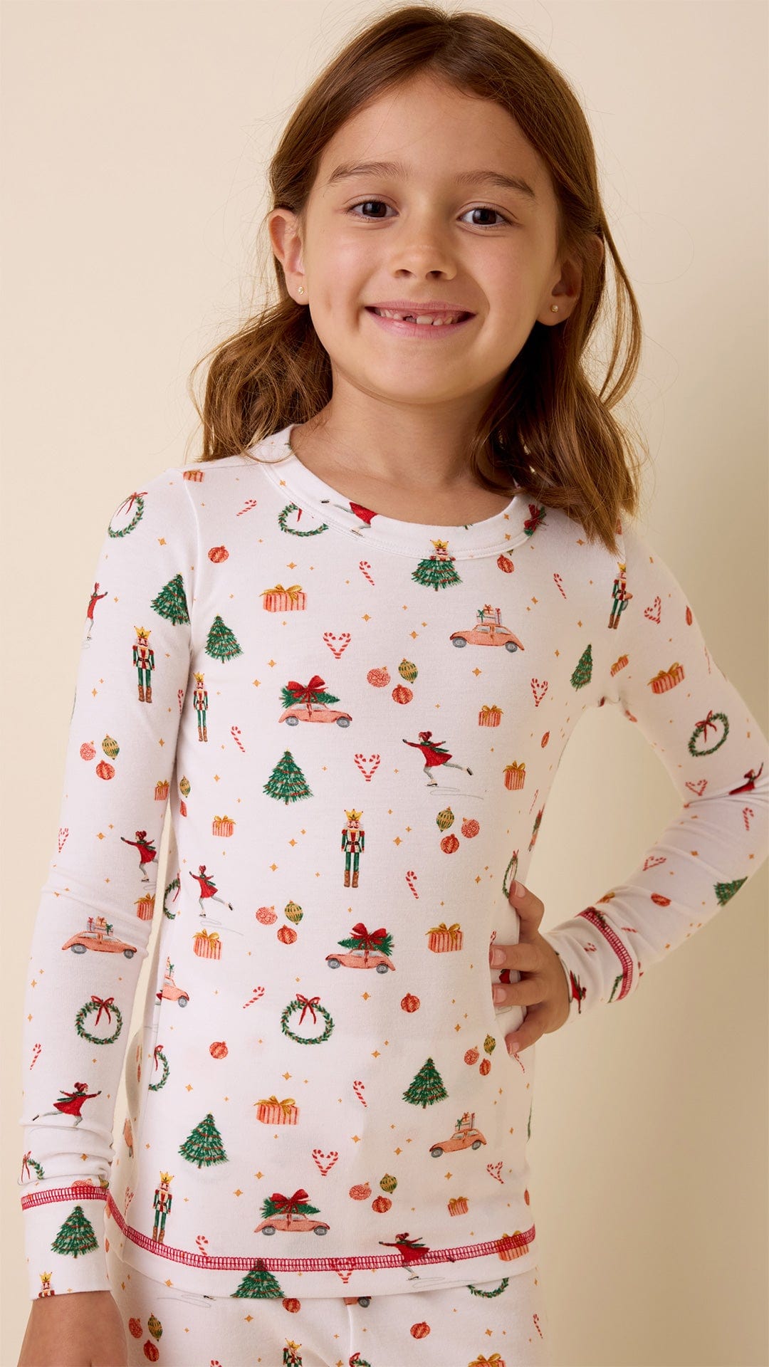 A Very Vintage Christmas Pima Knit Kids Pajama - White